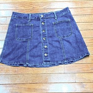 Altar’d State snap button down denim skirt.